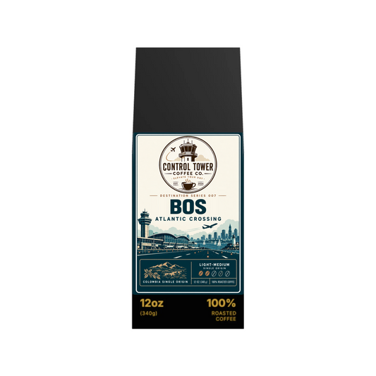 BOS Atlantic Crossing light-medium roast coffee, 12 oz bag, front view