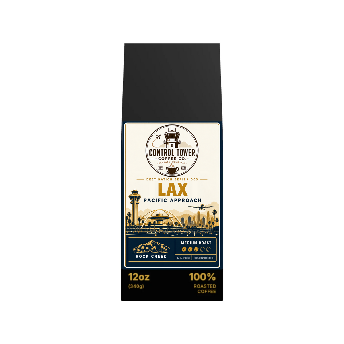 LAX Pacific Approach medium roast coffee, 12 oz bag, front view