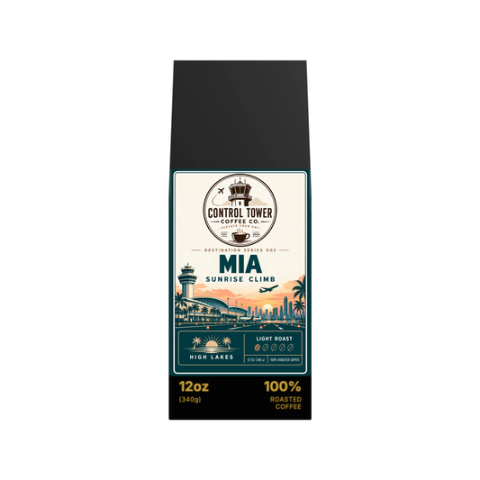 MIA Sunrise Climb light roast coffee, 12 oz bag, front view