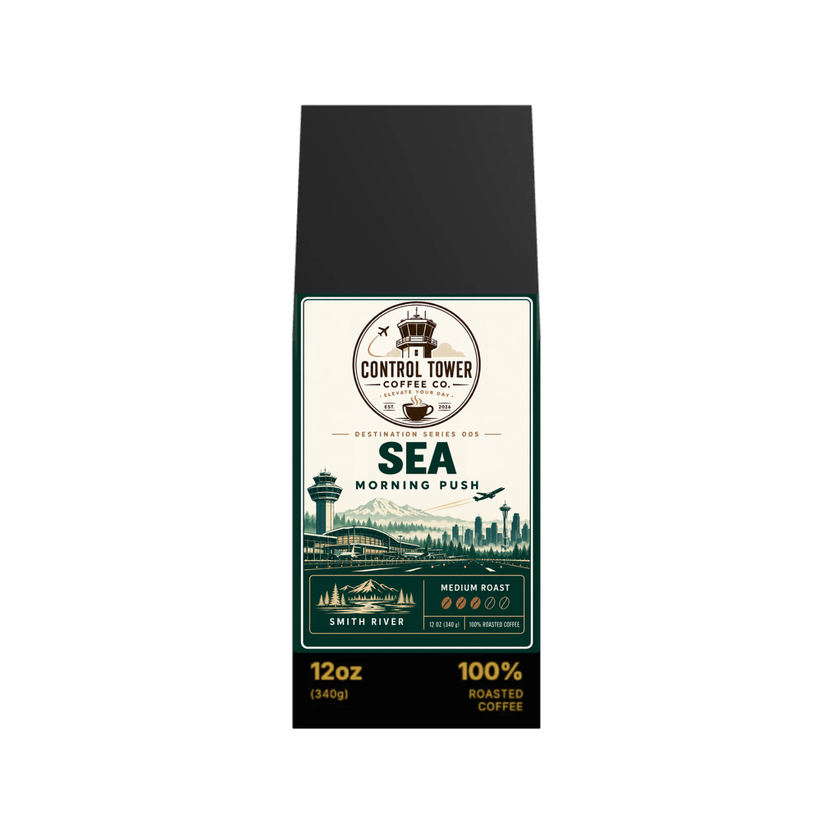 SEA Morning Push medium roast coffee, 12 oz bag, front view
