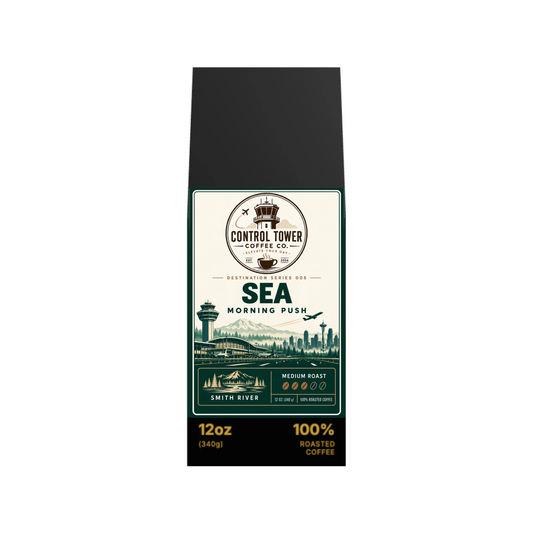 SEA Morning Push medium roast coffee, 12 oz bag, front view
